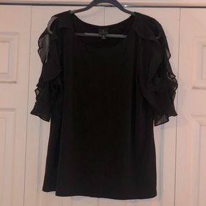 Worthington Black ruffle detail slit sleeve tunic